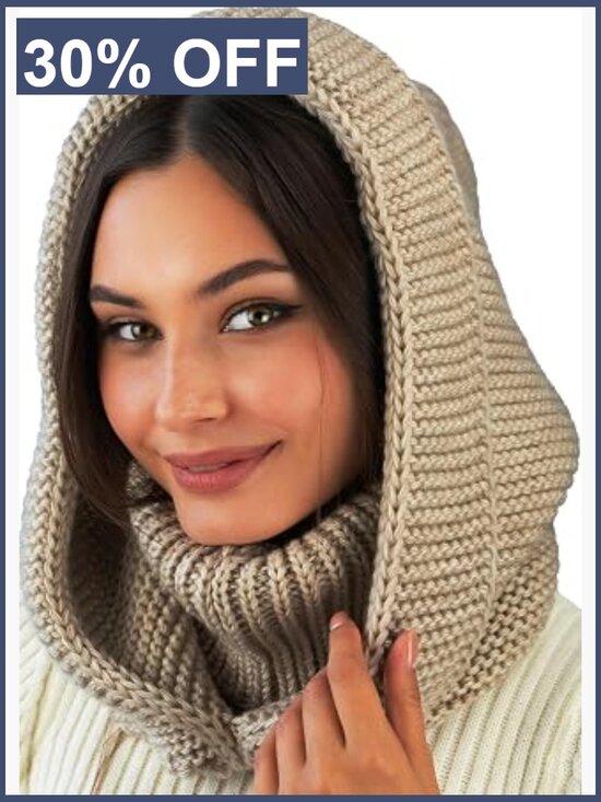 Women\'s Knit Hooded Scarf Balaclava with Detachable Neck Gaiter Winter Hat main image 7